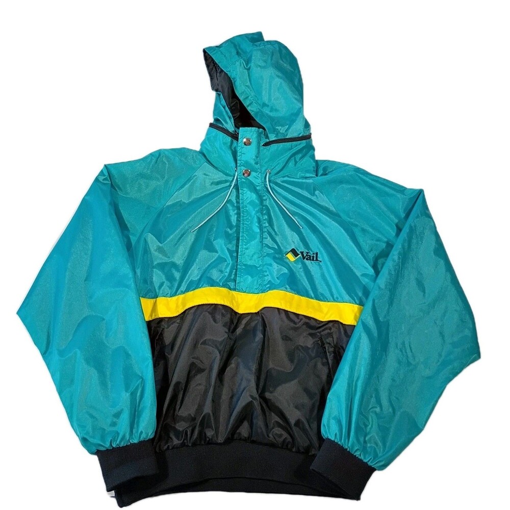 Vintage 90s Vail 1/4 Zip Jacket Anorak Teal Adult M Colorblock Pullover Hoodie